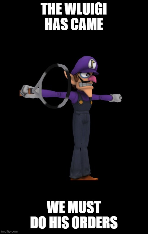 T Pose Waluigi | THE WLUIGI HAS CAME WE MUST DO HIS ORDERS | image tagged in t pose waluigi | made w/ Imgflip meme maker