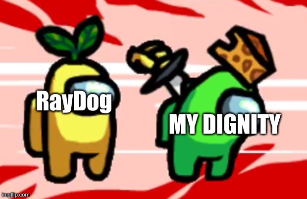 Raydog and me V I B N | MY DIGNITY; RayDog | image tagged in among us stab | made w/ Imgflip meme maker