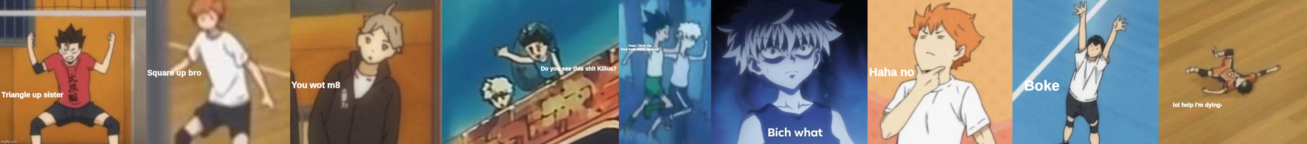 image tagged in triangle up sister,square up bro,you wot m8,do you see this shit killua,lmao i think the frick frack diddly dack not,bich what | made w/ Imgflip meme maker