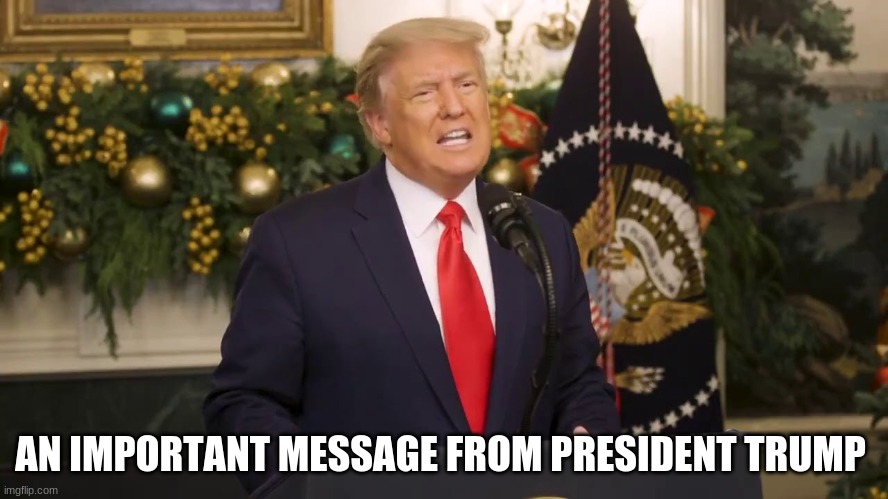 AN IMPORTANT MESSAGE FROM PRESIDENT TRUMP | image tagged in donald trump | made w/ Imgflip meme maker