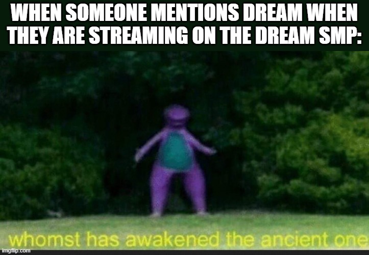 DREAM | WHEN SOMEONE MENTIONS DREAM WHEN THEY ARE STREAMING ON THE DREAM SMP: | image tagged in i sleep real shit dino | made w/ Imgflip meme maker