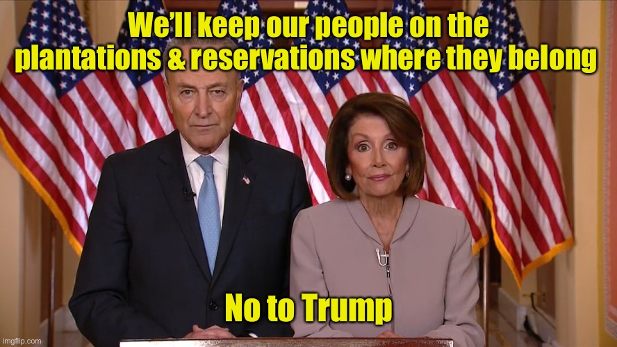 Chuck and Nancy | We’ll keep our people on the plantations & reservations where they belong No to Trump | image tagged in chuck and nancy | made w/ Imgflip meme maker