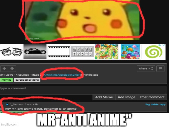 anime fraud | MR"ANTI ANIME" | image tagged in anime | made w/ Imgflip meme maker