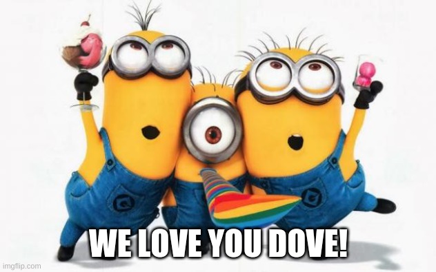 Minions Yay | WE LOVE YOU DOVE! | image tagged in minions yay | made w/ Imgflip meme maker