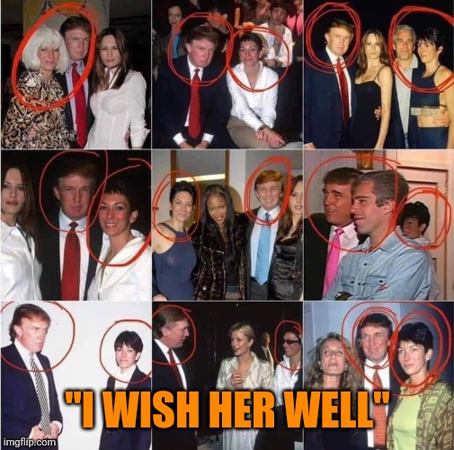 Trump Ghislaine Maxwell compilation | "I WISH HER WELL" | image tagged in trump ghislaine maxwell compilation | made w/ Imgflip meme maker