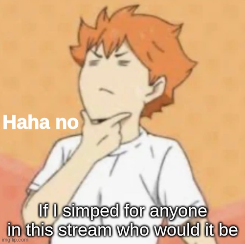 Haha no | If I simped for anyone in this stream who would it be | image tagged in haha no | made w/ Imgflip meme maker