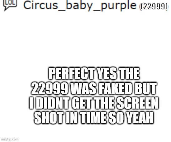 (22999); PERFECT YES THE 22999 WAS FAKED BUT I DIDNT GET THE SCREEN SHOT IN TIME SO YEAH | image tagged in blank white template | made w/ Imgflip meme maker
