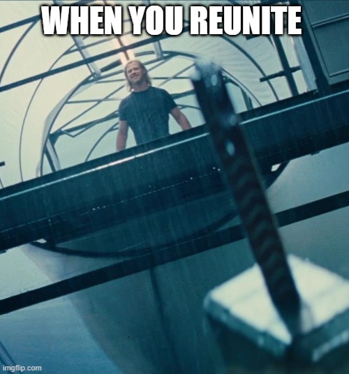Thor Happiness | WHEN YOU REUNITE | image tagged in thor happiness | made w/ Imgflip meme maker