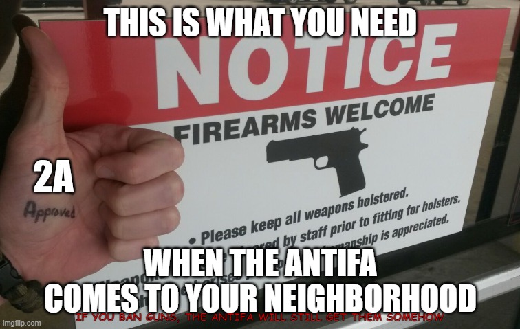 The best way to fend off the rioters! | THIS IS WHAT YOU NEED; WHEN THE ANTIFA COMES TO YOUR NEIGHBORHOOD; IF YOU BAN GUNS, THE ANTIFA WILL STILL GET THEM SOMEHOW | image tagged in 2a approved,antifa,second amendment,gun control,guns,getting ready | made w/ Imgflip meme maker