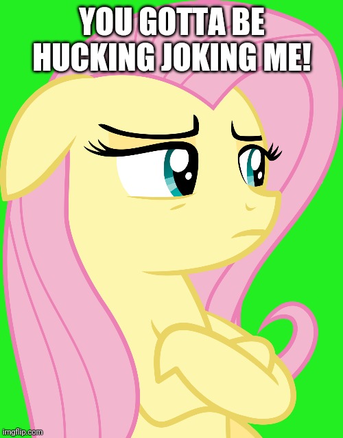 Suspicious Fluttershy (MLP) | YOU GOTTA BE HUCKING JOKING ME! | image tagged in suspicious fluttershy mlp | made w/ Imgflip meme maker