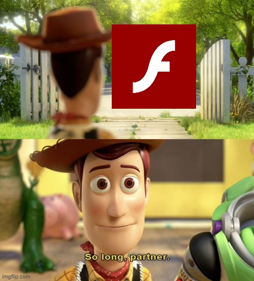 Welp this is the very last day we will have Adobe Flash | image tagged in so long partner,adobe | made w/ Imgflip meme maker