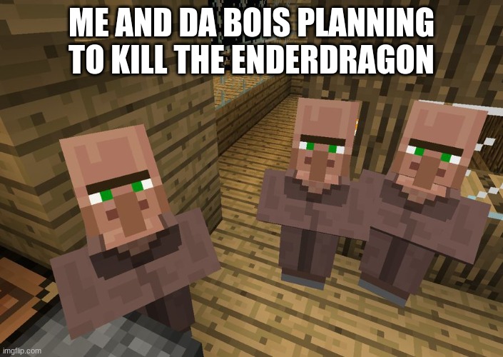 Minecraft Villagers | ME AND DA BOIS PLANNING TO KILL THE ENDERDRAGON | image tagged in minecraft villagers | made w/ Imgflip meme maker