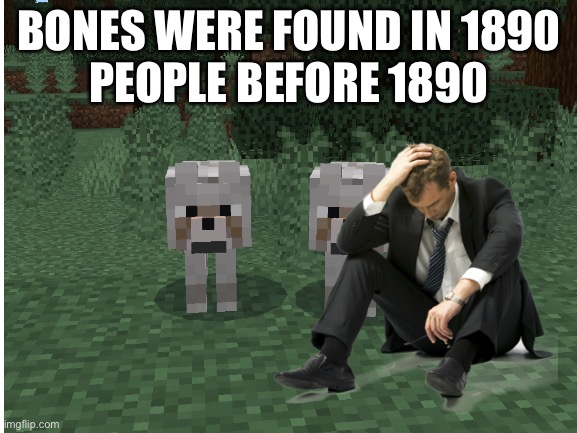 Always bring bones with you, you never know when you need it. | BONES WERE FOUND IN 1890
PEOPLE BEFORE 1890 | image tagged in minecraft,wolf | made w/ Imgflip meme maker