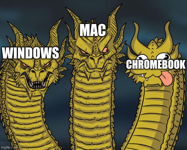 true fact | MAC; CHROMEBOOK; WINDOWS | image tagged in three-headed dragon | made w/ Imgflip meme maker