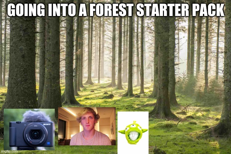 starter pack | GOING INTO A FOREST STARTER PACK | image tagged in logan paul dead boby | made w/ Imgflip meme maker