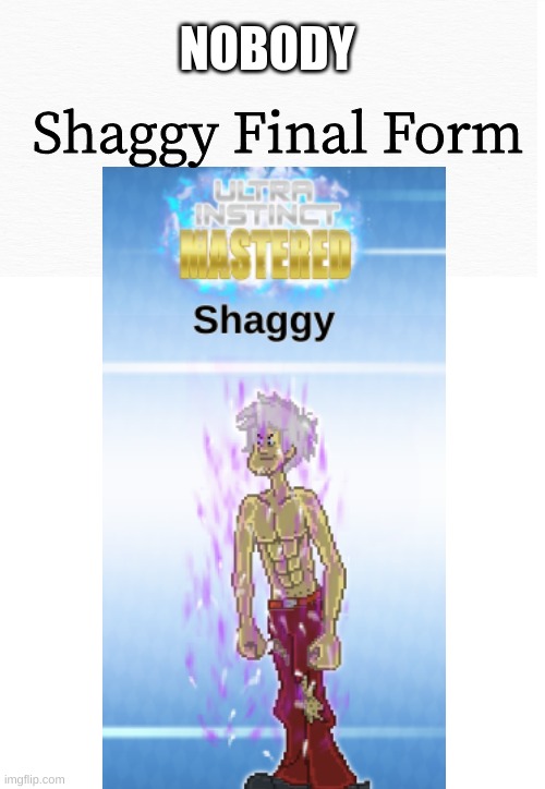 NOBODY; Shaggy Final Form | image tagged in shaggy final form,lol | made w/ Imgflip meme maker