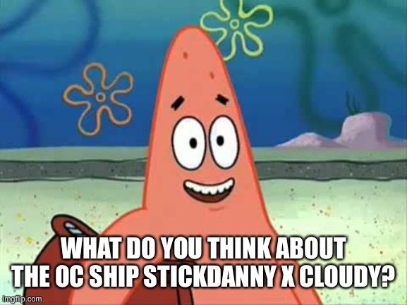I Love You Patrick | WHAT DO YOU THINK ABOUT THE OC SHIP STICKDANNY X CLOUDY? | image tagged in i love you patrick | made w/ Imgflip meme maker
