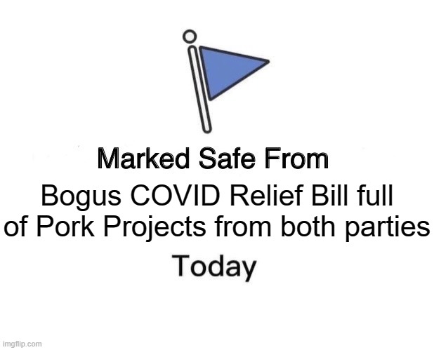 COVID RELIEF? | Bogus COVID Relief Bill full of Pork Projects from both parties | image tagged in memes,marked safe from | made w/ Imgflip meme maker