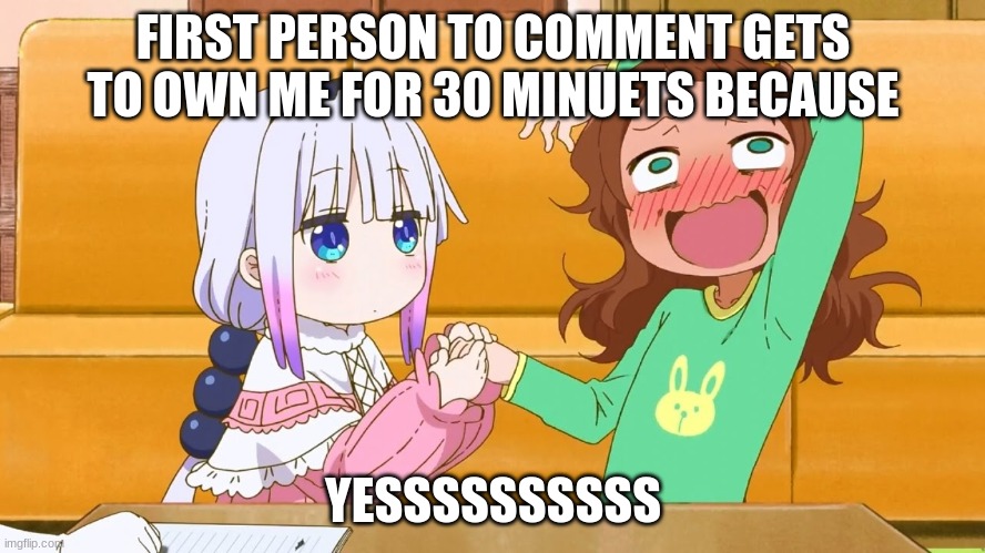 AAA | FIRST PERSON TO COMMENT GETS TO OWN ME FOR 30 MINUETS BECAUSE; YESSSSSSSSSS | image tagged in enter the kannagasm | made w/ Imgflip meme maker