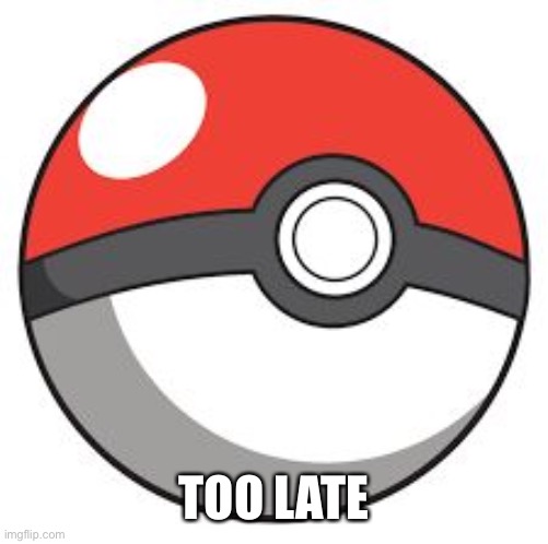 Pokeball | TOO LATE | image tagged in pokeball | made w/ Imgflip meme maker