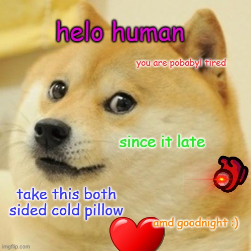 dont forget you are someones reason to be happy! | helo human; you are pobabyl tired; since it late; take this both sided cold pillow; amd goodnight :) | image tagged in memes,doge | made w/ Imgflip meme maker