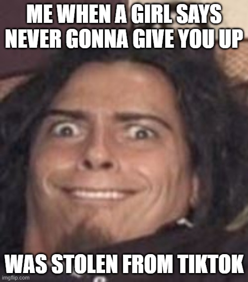 TikTok Sucks | ME WHEN A GIRL SAYS NEVER GONNA GIVE YOU UP; WAS STOLEN FROM TIKTOK | image tagged in tiktok sucks,korn | made w/ Imgflip meme maker
