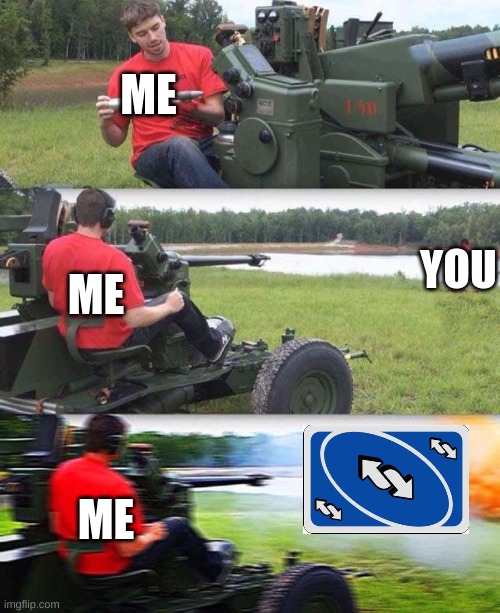 Get Reversed Carded! | ME YOU ME ME | image tagged in cannon destruction | made w/ Imgflip meme maker