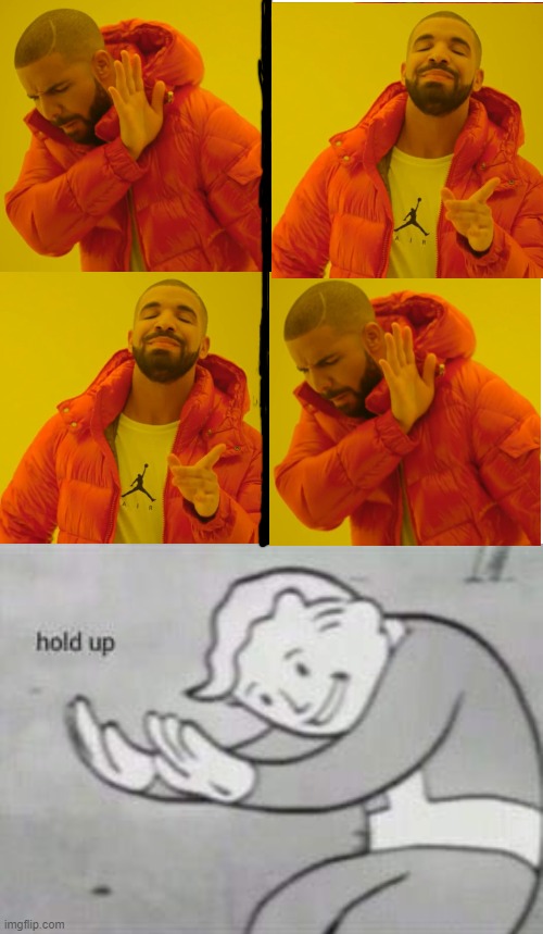WTF | image tagged in memes,drake hotline bling,fallout hold up | made w/ Imgflip meme maker