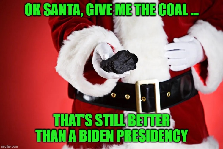 Hoe, Hoe, Hoe and Joe! | OK SANTA, GIVE ME THE COAL ... THAT'S STILL BETTER THAN A BIDEN PRESIDENCY | image tagged in funny,funny memes,memes,mxm | made w/ Imgflip meme maker