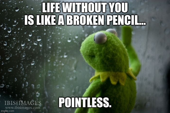 Lol good one #4 | LIFE WITHOUT YOU IS LIKE A BROKEN PENCIL…; POINTLESS. | image tagged in kermit window | made w/ Imgflip meme maker