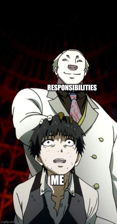 My life in Anime form | RESPONSIBILITIES; ME | image tagged in responsibilities,tokyo ghoul | made w/ Imgflip meme maker