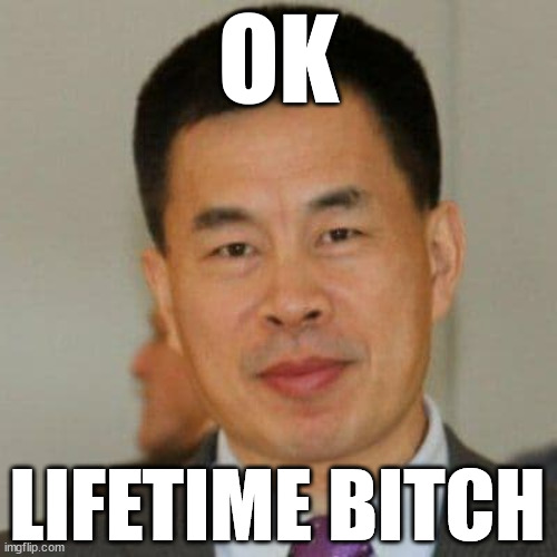 Ok lifetime bitch (cropped) | OK; LIFETIME BITCH | image tagged in china,lifetime,lifetime bitch,bitch,chen,chen weihua | made w/ Imgflip meme maker