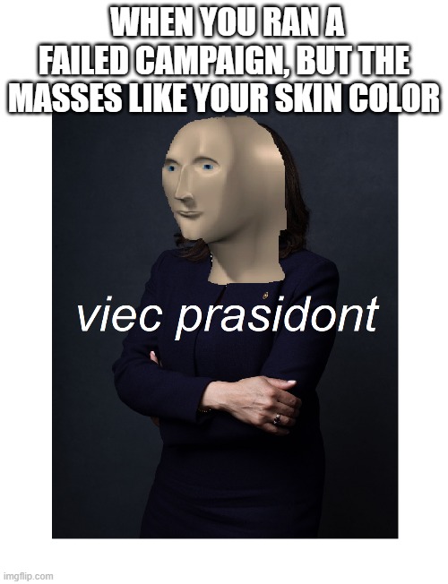 kamala harris be like | WHEN YOU RAN A FAILED CAMPAIGN, BUT THE MASSES LIKE YOUR SKIN COLOR | image tagged in election 2020 | made w/ Imgflip meme maker