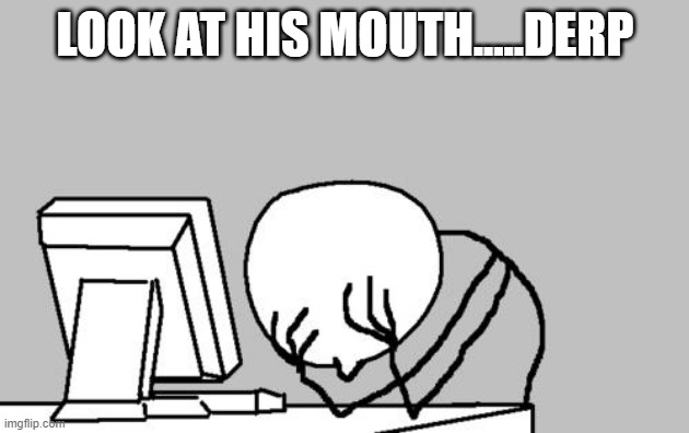 Computer Guy Facepalm Meme | LOOK AT HIS MOUTH.....DERP | image tagged in memes,computer guy facepalm | made w/ Imgflip meme maker