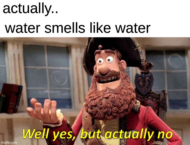 Well Yes, But Actually No Meme | water smells like water actually.. | image tagged in memes,well yes but actually no | made w/ Imgflip meme maker