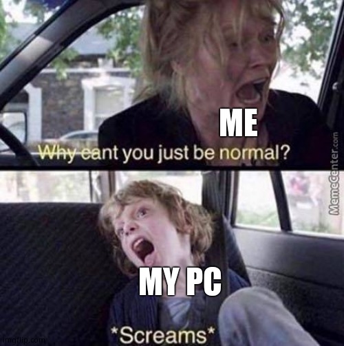 Why Can't You Just Be Normal | ME MY PC | image tagged in why can't you just be normal | made w/ Imgflip meme maker