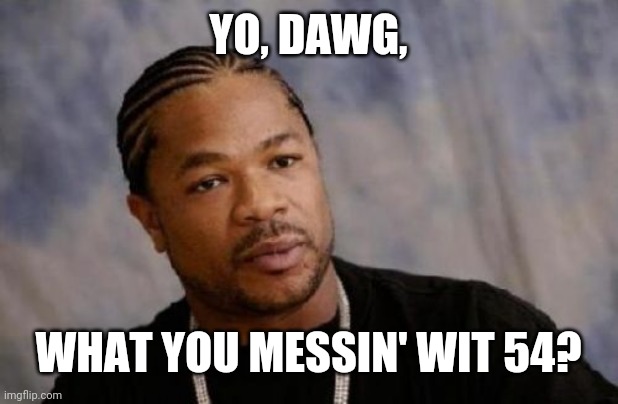 Serious Xzibit Meme | YO, DAWG, WHAT YOU MESSIN' WIT 54? | image tagged in memes,serious xzibit | made w/ Imgflip meme maker
