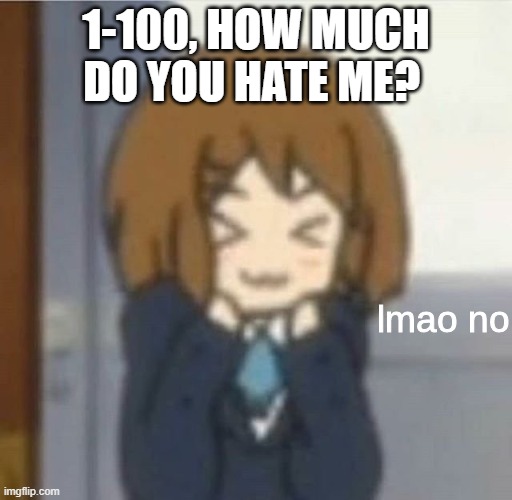 lmao no | 1-100, HOW MUCH DO YOU HATE ME? | image tagged in lmao no | made w/ Imgflip meme maker
