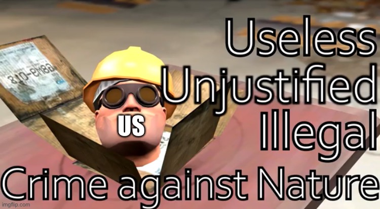 Useless, unjustified, illegal, crime against nature | US | image tagged in useless unjustified illegal crime against nature | made w/ Imgflip meme maker