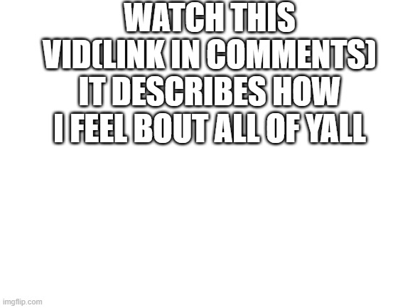 Blank White Template | WATCH THIS VID(LINK IN COMMENTS) IT DESCRIBES HOW I FEEL BOUT ALL OF YALL | image tagged in blank white template | made w/ Imgflip meme maker