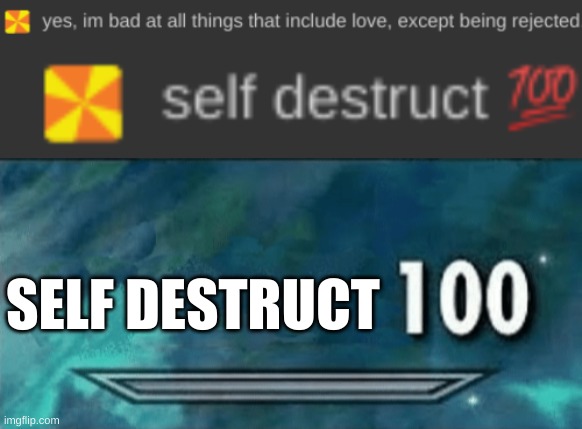 ......this is true. | SELF DESTRUCT | image tagged in skyrim skill meme | made w/ Imgflip meme maker