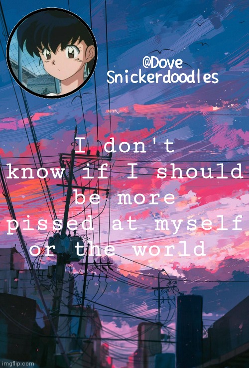 Announcement | I don't know if I should be more pissed at myself or the world | image tagged in announcement | made w/ Imgflip meme maker