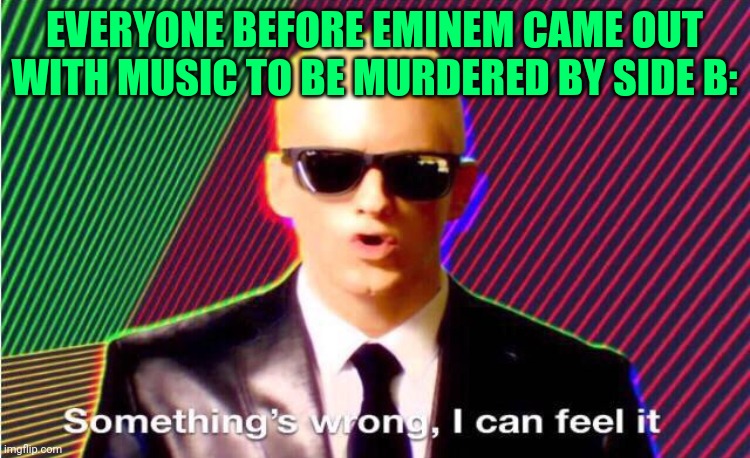 Something’s wrong | EVERYONE BEFORE EMINEM CAME OUT WITH MUSIC TO BE MURDERED BY SIDE B: | image tagged in something s wrong | made w/ Imgflip meme maker