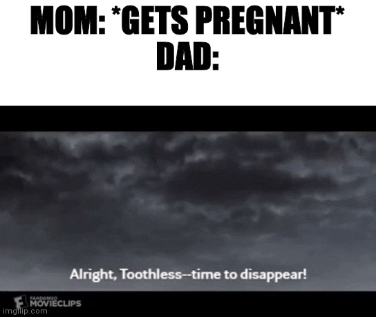HTTYD Time To Disappear | MOM: *GETS PREGNANT*
DAD: | image tagged in httyd time to disappear | made w/ Imgflip meme maker
