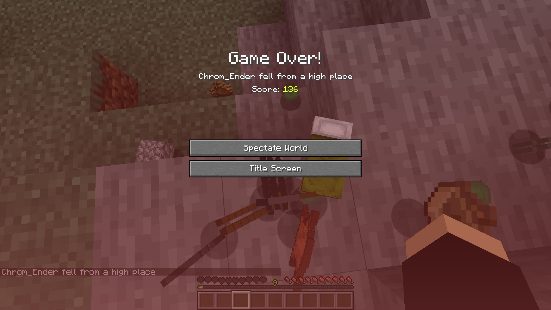 minecraft game over screen