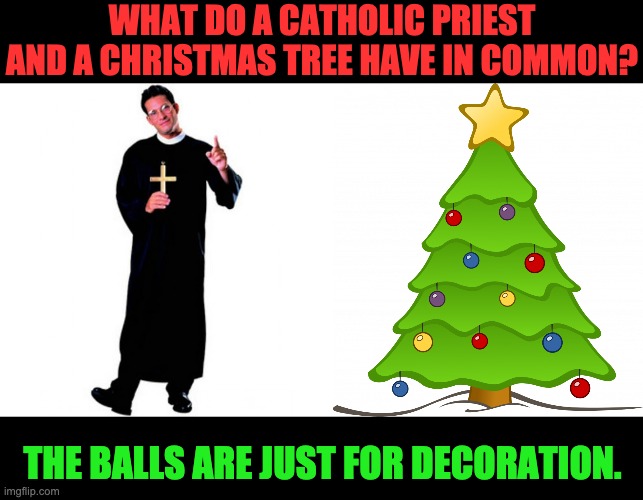 It's that special time of year! | WHAT DO A CATHOLIC PRIEST AND A CHRISTMAS TREE HAVE IN COMMON? THE BALLS ARE JUST FOR DECORATION. | image tagged in xmas | made w/ Imgflip meme maker