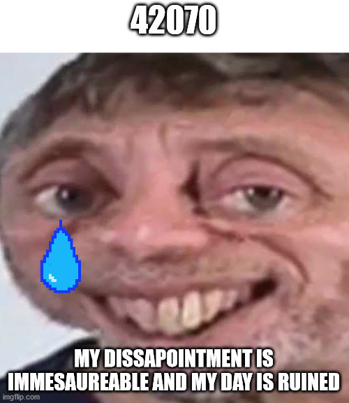 yes it is | 42070; MY DISSAPOINTMENT IS IMMESAUREABLE AND MY DAY IS RUINED | image tagged in noice | made w/ Imgflip meme maker
