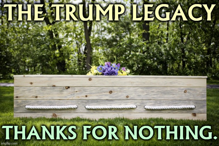 "I take no responsibility at all." Ever. | THE TRUMP LEGACY; THANKS FOR NOTHING. | image tagged in trump,legacy,murderer | made w/ Imgflip meme maker