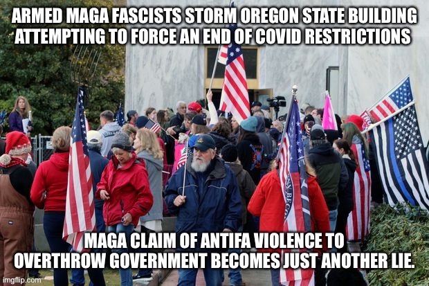 MAGA Terrorism at Oregon state building as Fascist attempt to force Covid restrictions by armed resistance | image tagged in maga,donald trump,fascists,liars,terrorism,violence | made w/ Imgflip meme maker