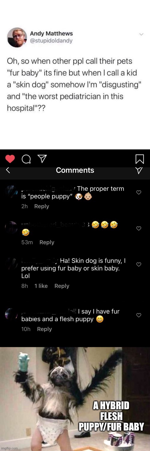 "skin dog" | A HYBRID FLESH PUPPY/FUR BABY | image tagged in puppy monkey baby,instagram,comments,baby,puppy,dog | made w/ Imgflip meme maker